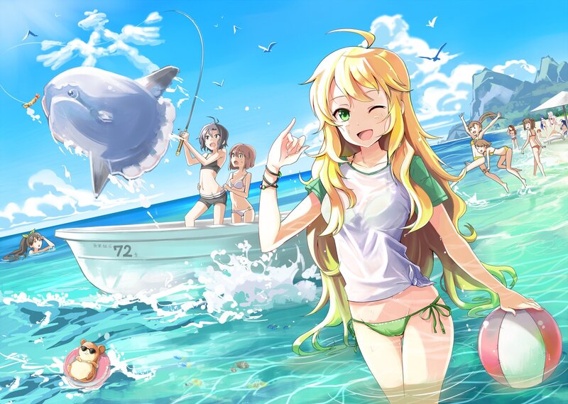 Anime girls at the beach