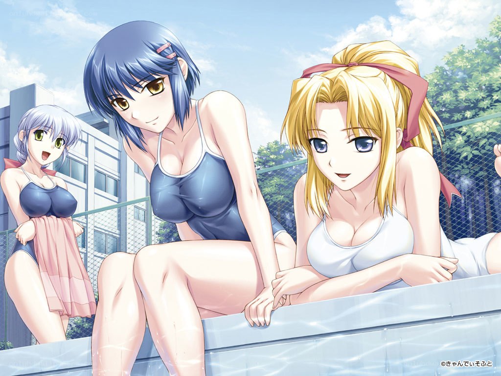 anime girls at the pool