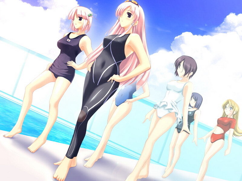 anime girls at the pool