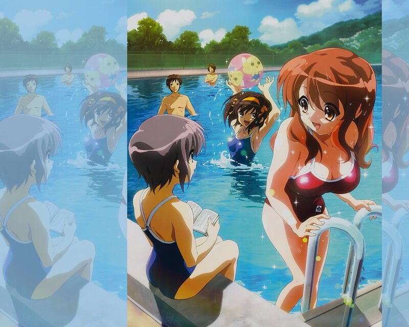 anime girls at the pool