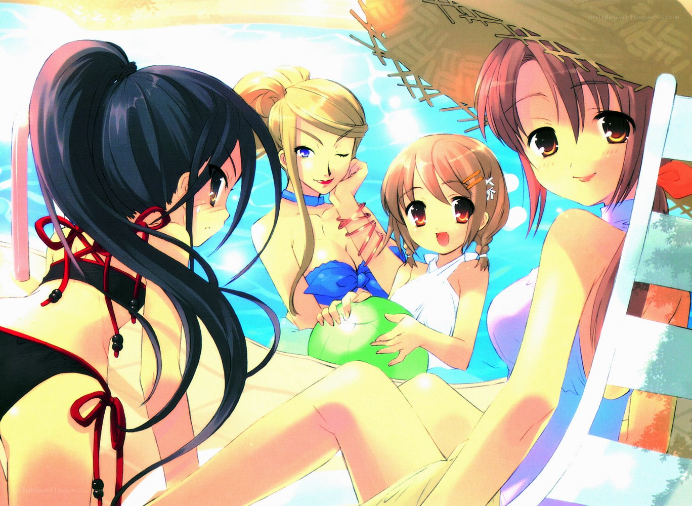 anime girls at the pool