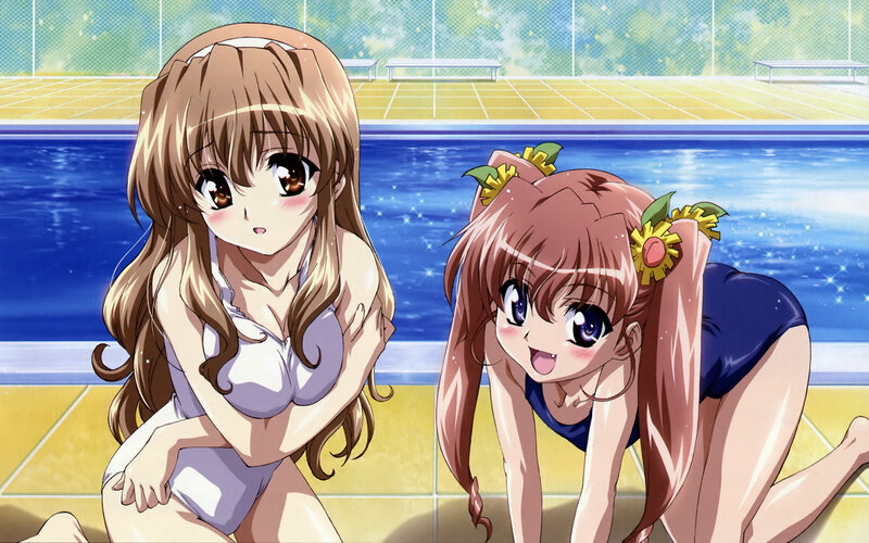 Anime girls at the pool