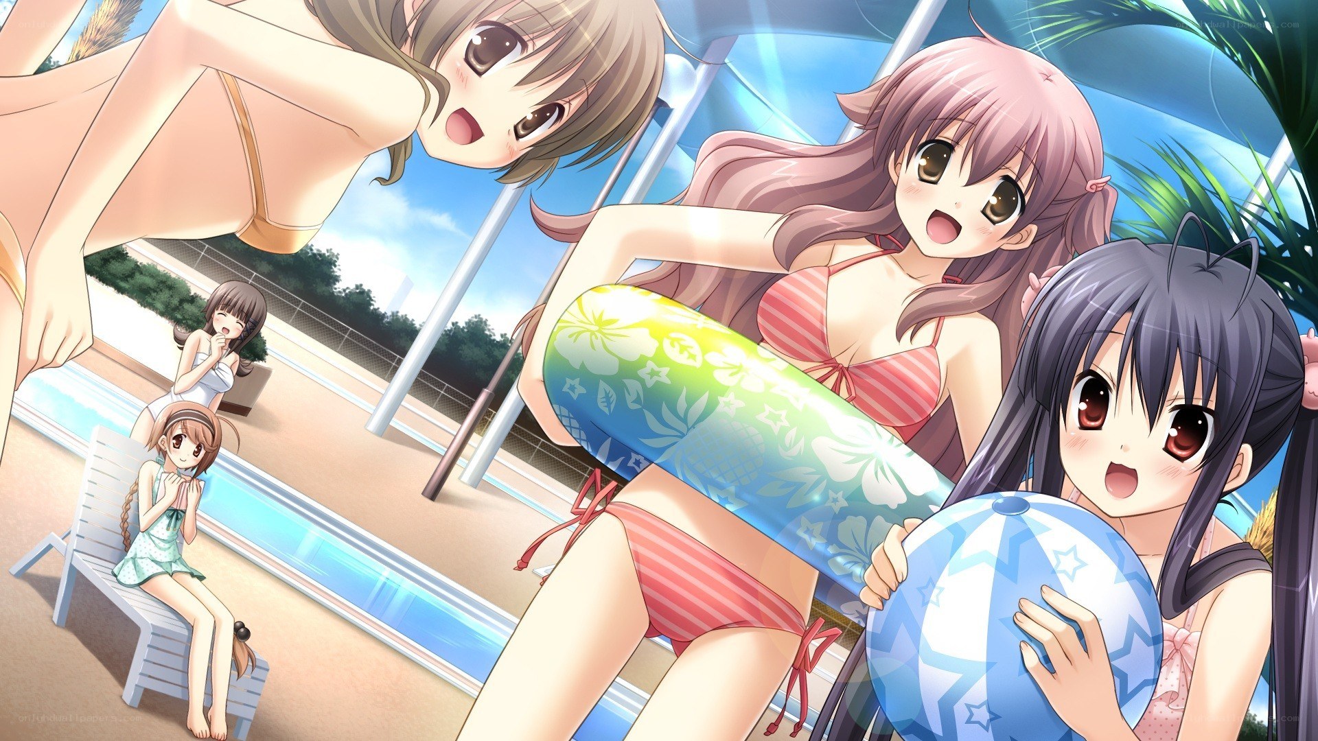 anime girls at the pool