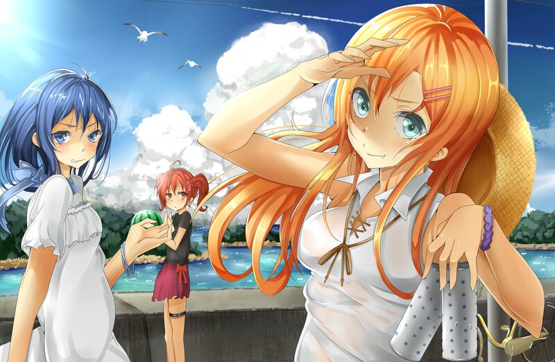 Anime girls at the seaside