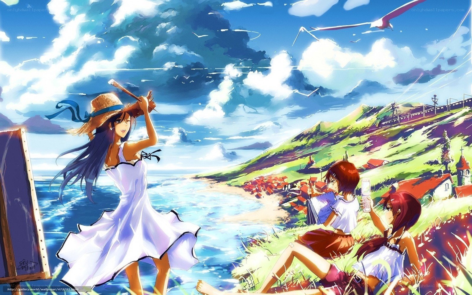 Anime girls at the seaside