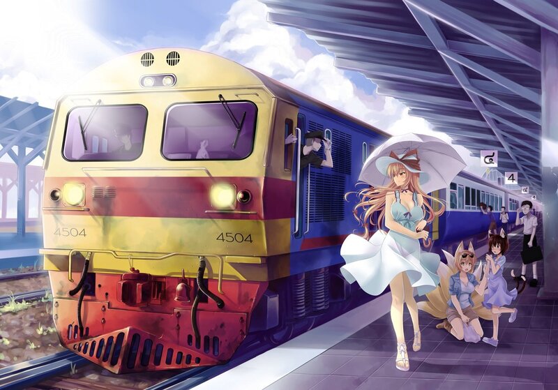 Anime Girls at Train Station — Blue
