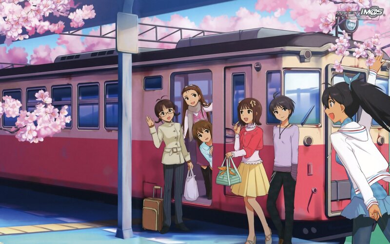 Anime Girls at Train Station — Pink