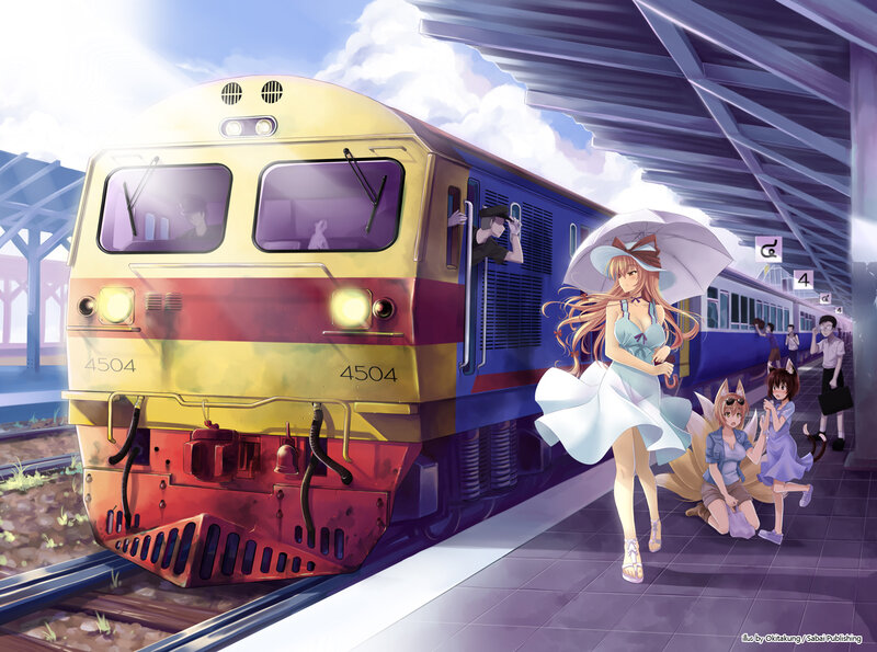 Anime Girls at Train Station — Yellow