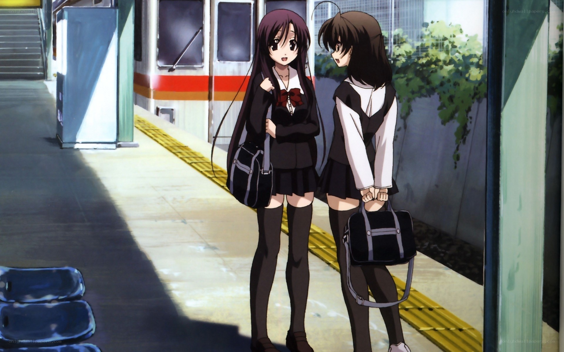 Anime girls at train station