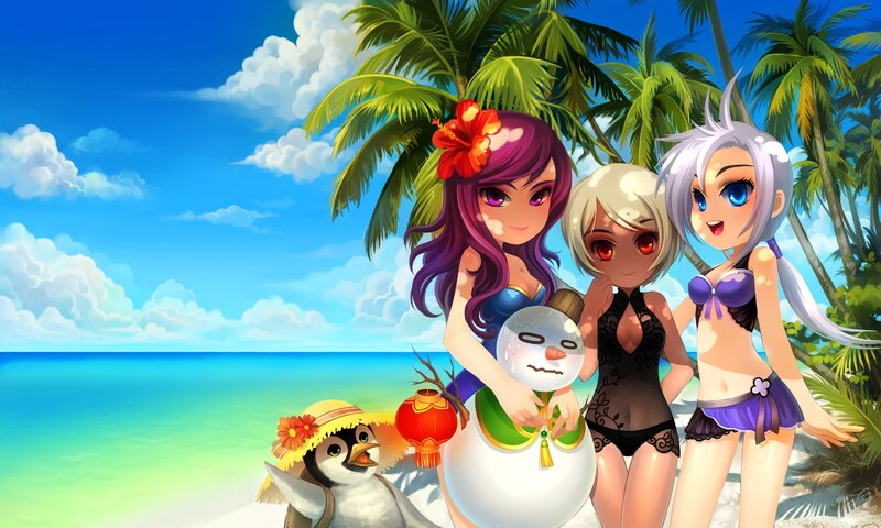 Anime girls at tropical beach