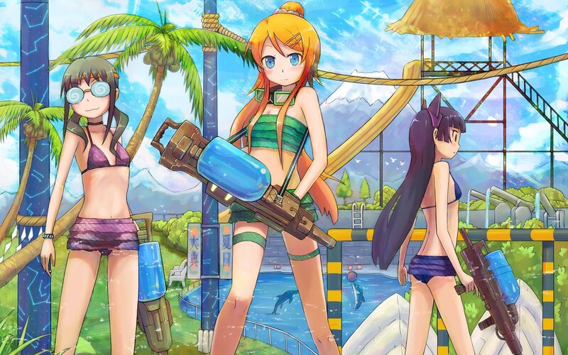anime girls at water park