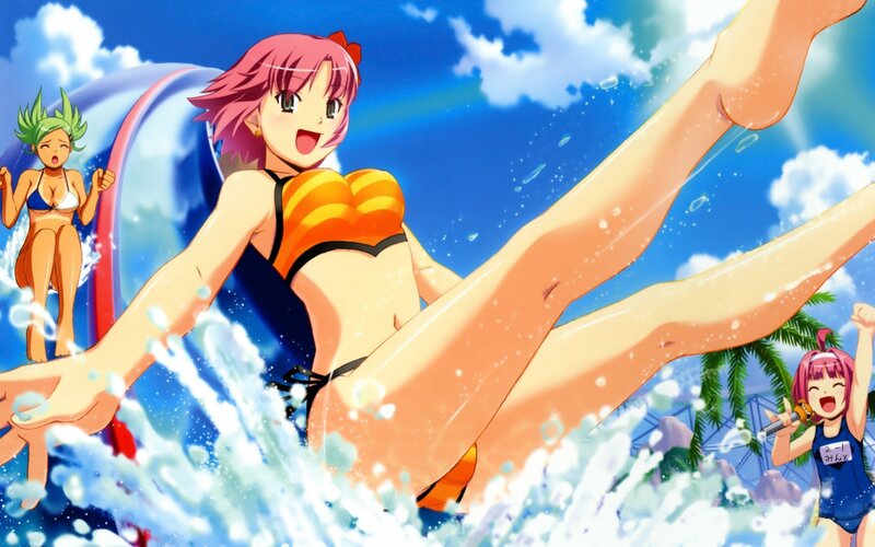 anime girls at water park