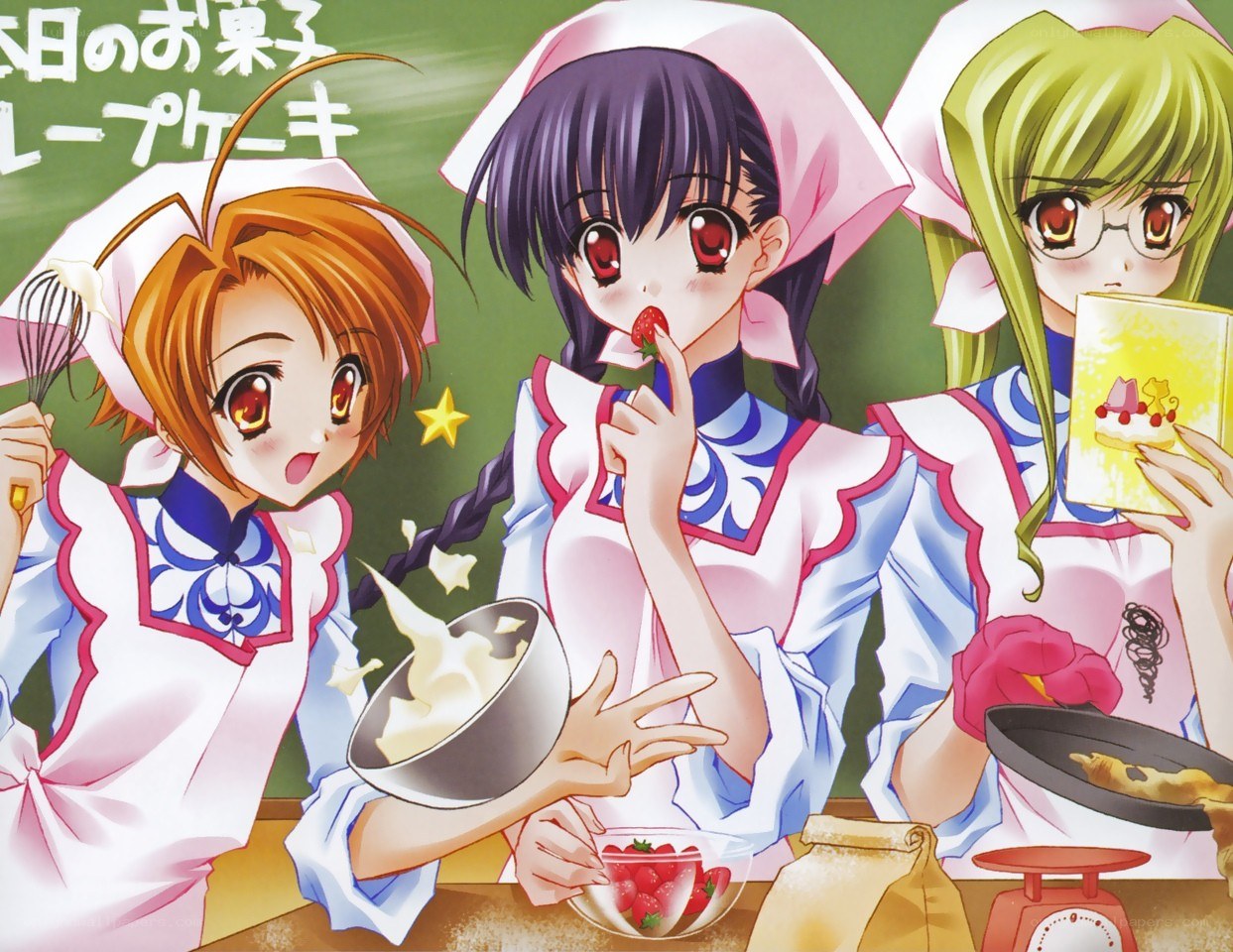 Anime girls baking cake