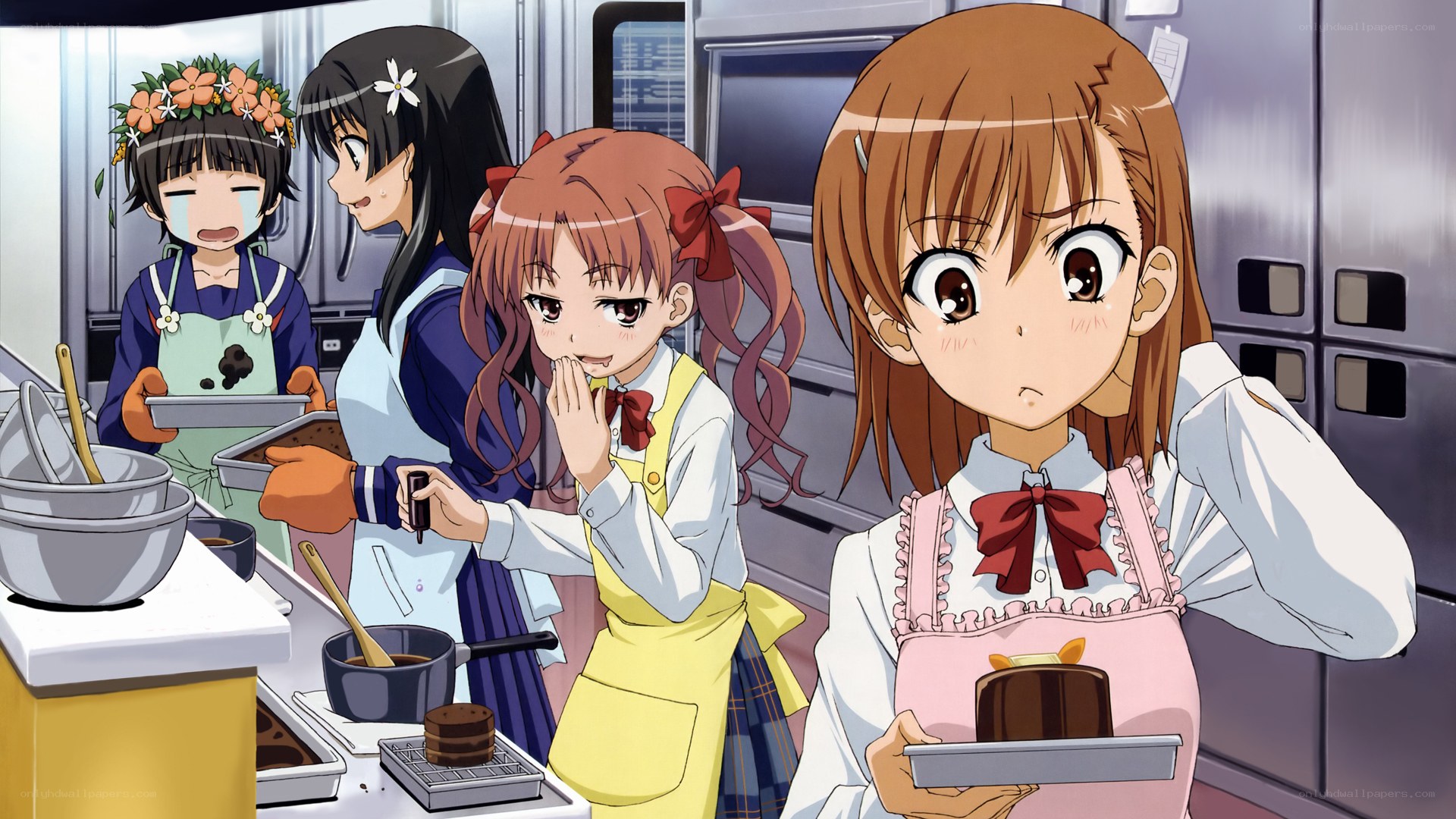 anime girls baking in kitchen