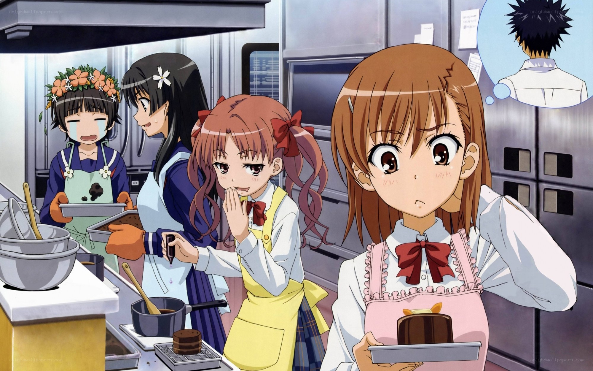 anime girls baking in kitchen