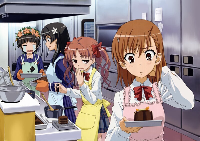 Anime girls baking in kitchen