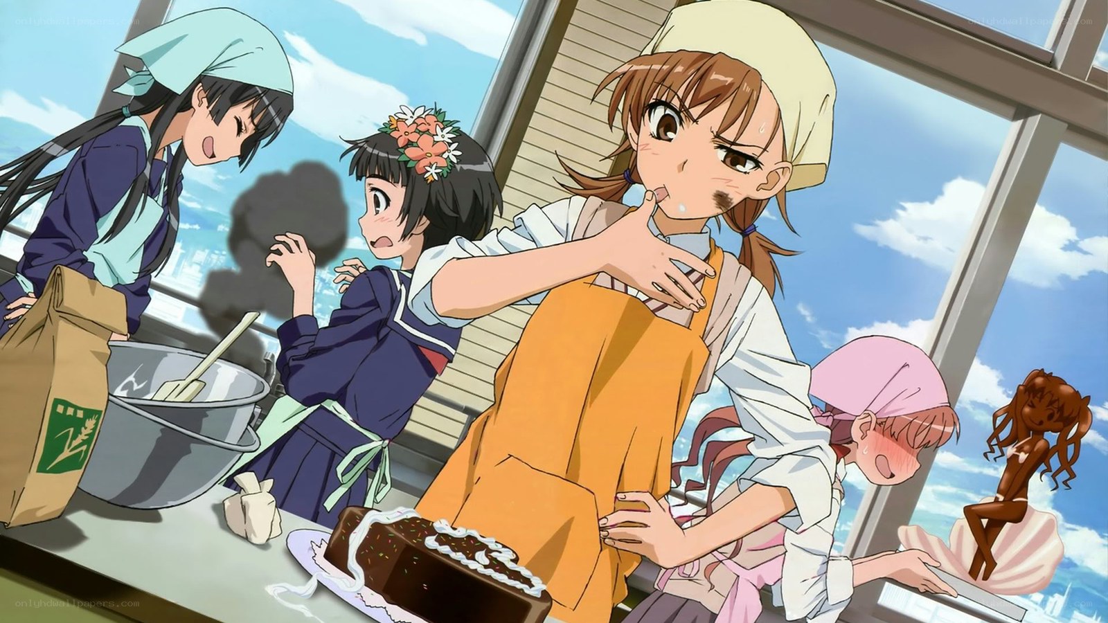 Anime girls baking in kitchen
