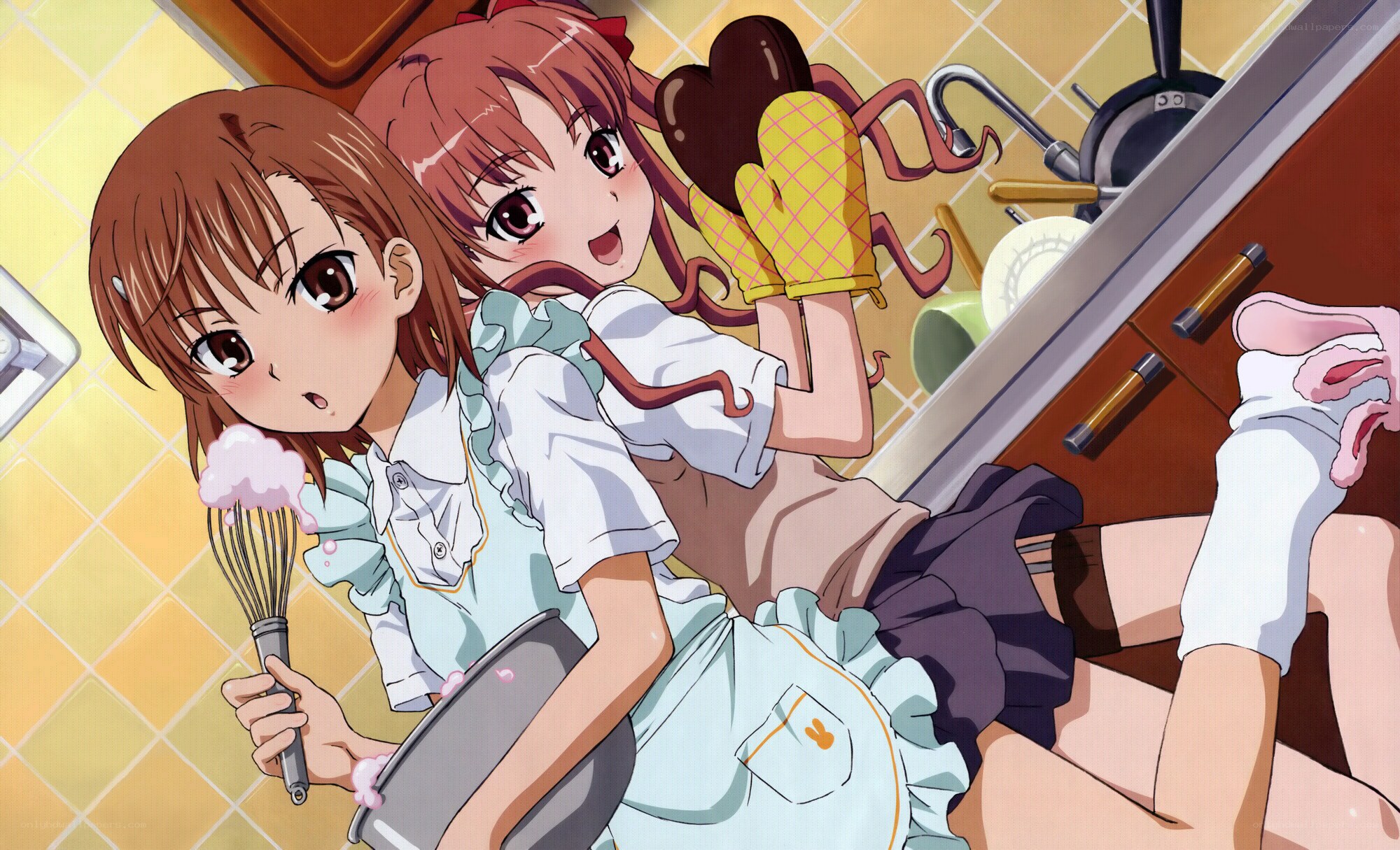 Anime girls baking in kitchen