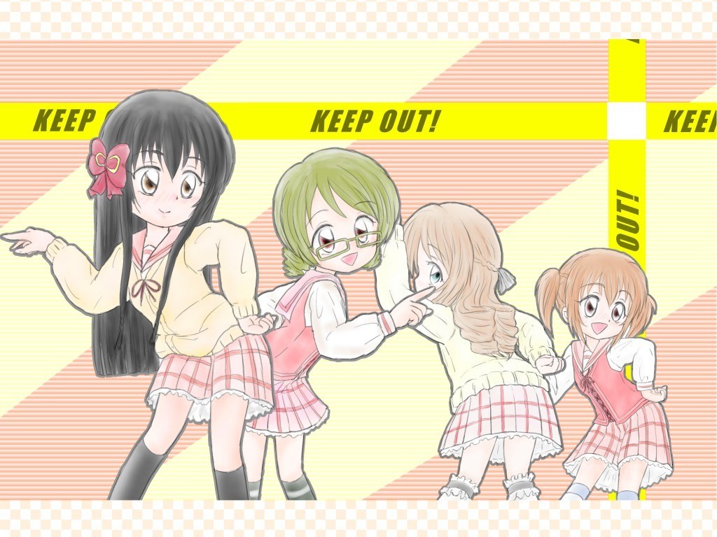 anime girls behind caution tape