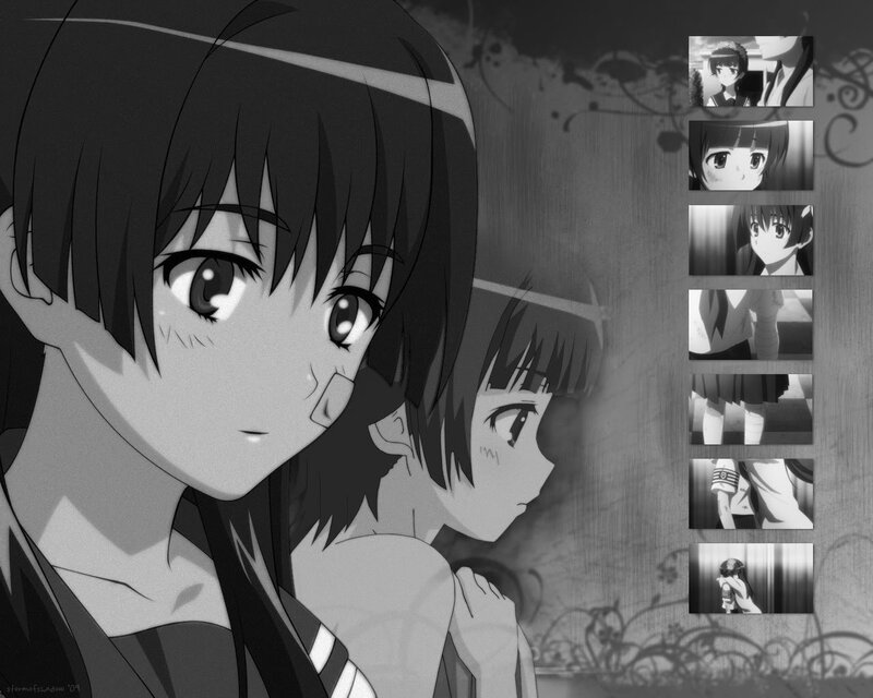 anime girls black and white