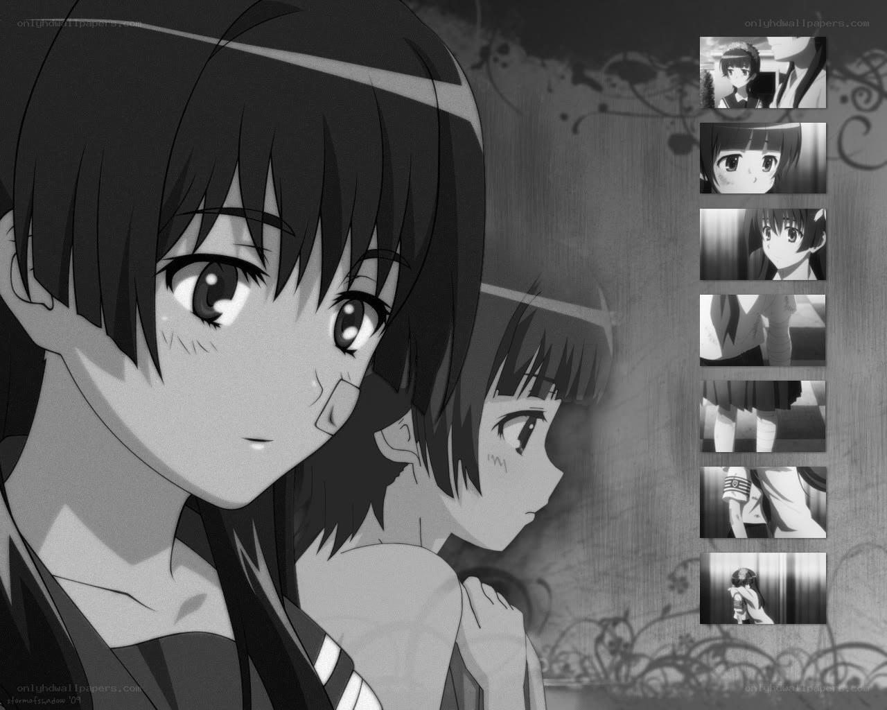 anime girls black and white