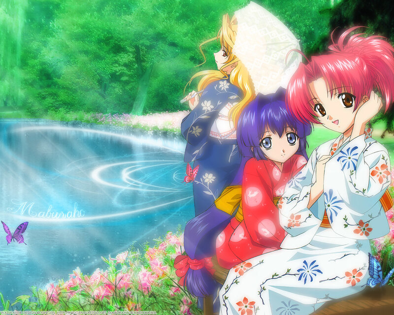 Anime girls by a pond