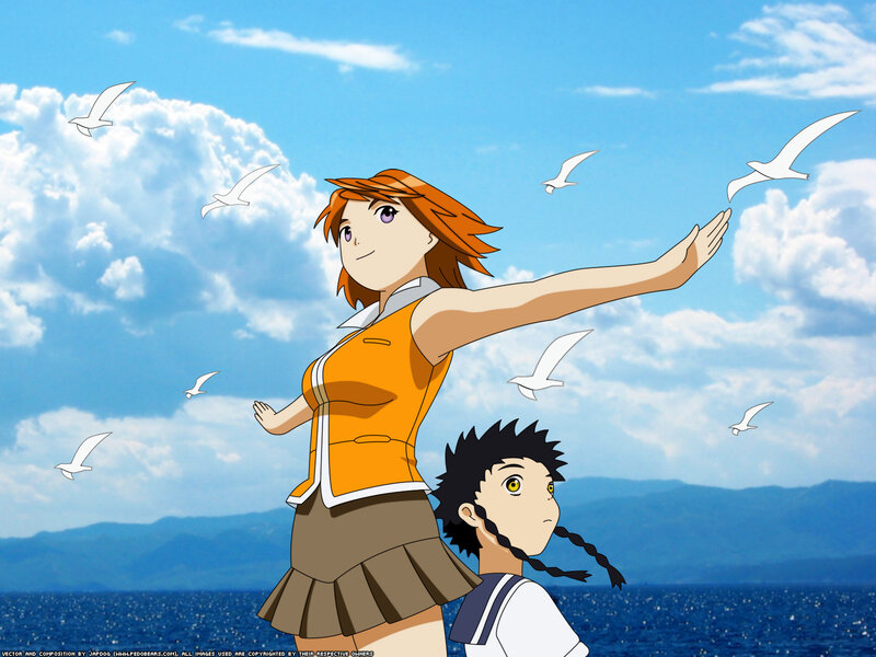 Anime girls by the sea