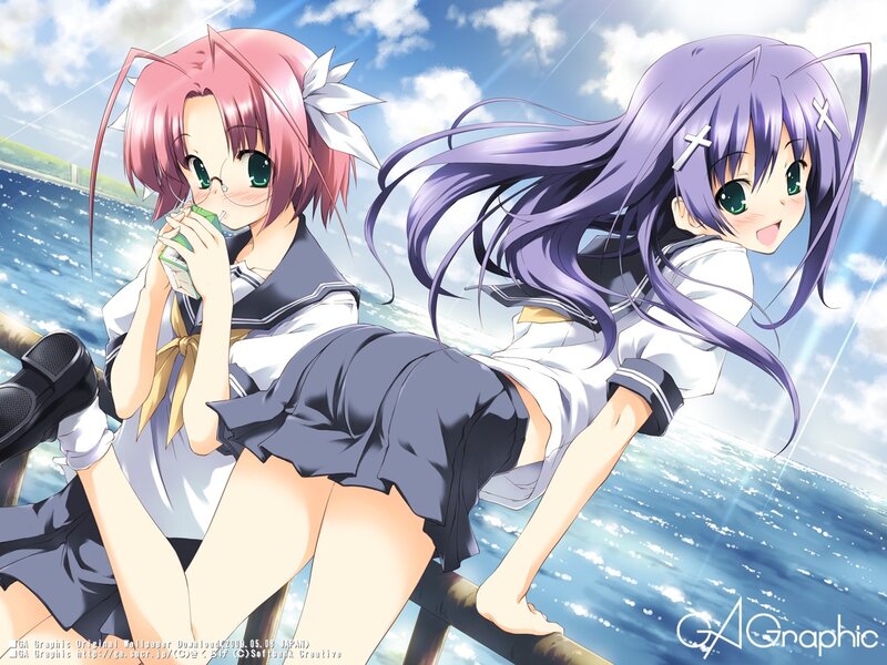 Anime girls by the sea