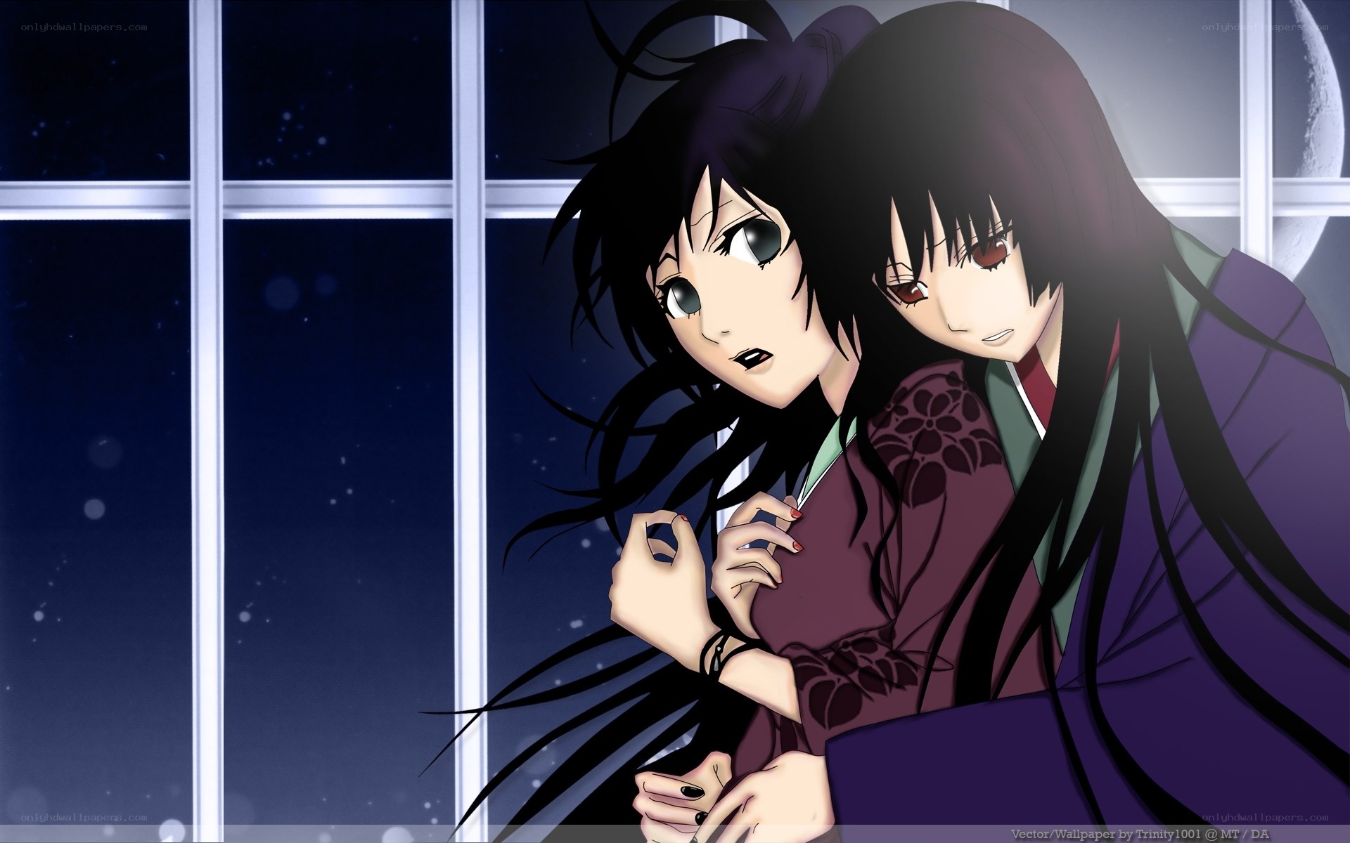 anime girls by window