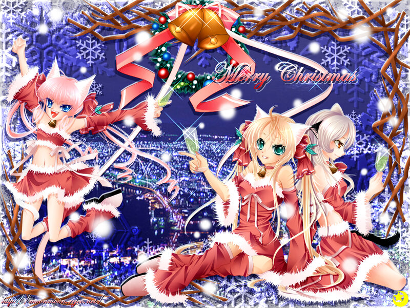Anime girls celebrating Christmas