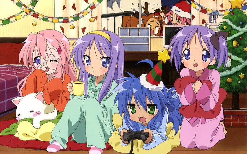 Anime girls celebrating Christmas