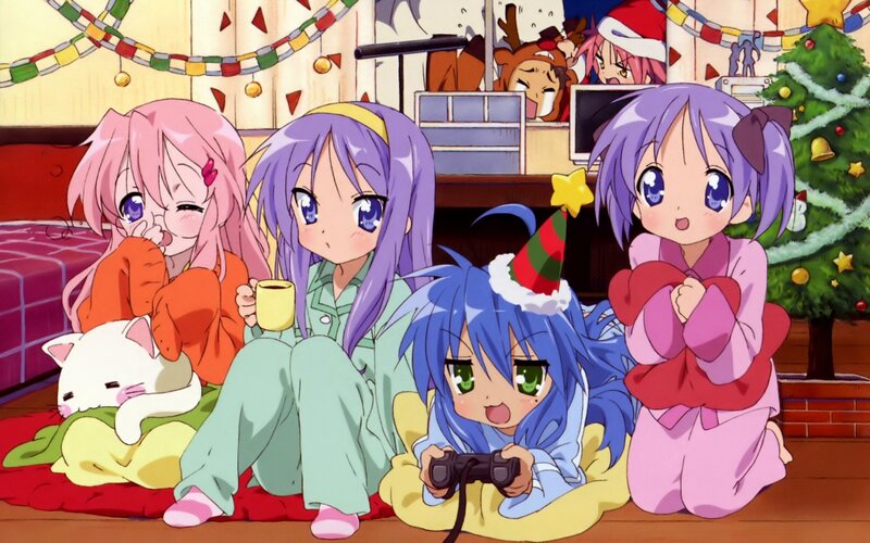anime girls celebrating christmas