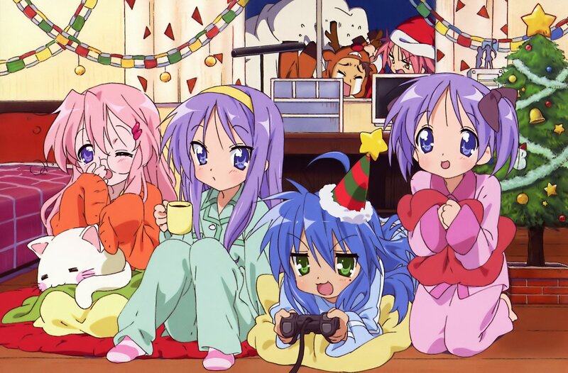 anime girls celebrating christmas