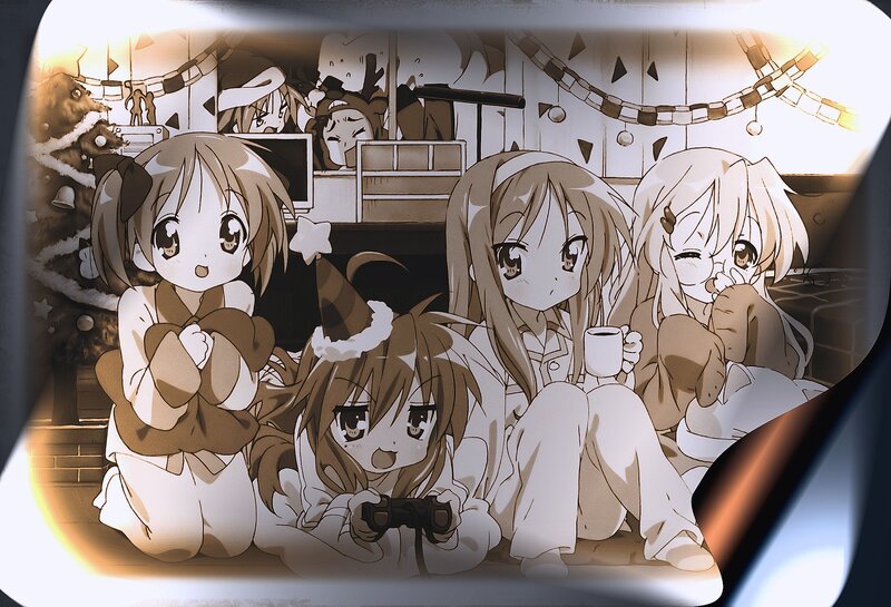 anime girls celebrating christmas