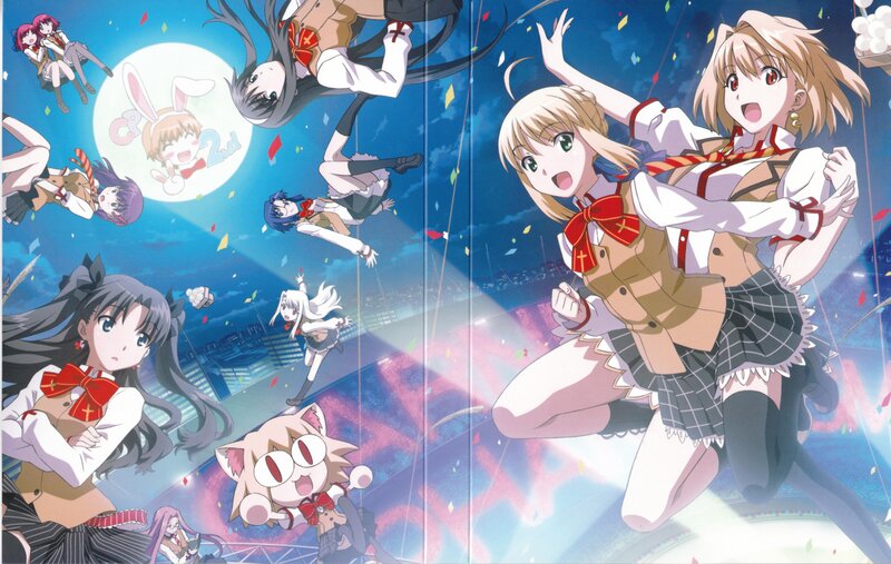 anime girls celebrating in night sky