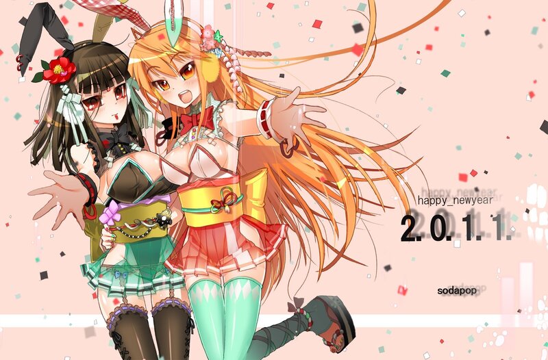 Anime girls celebrating new year