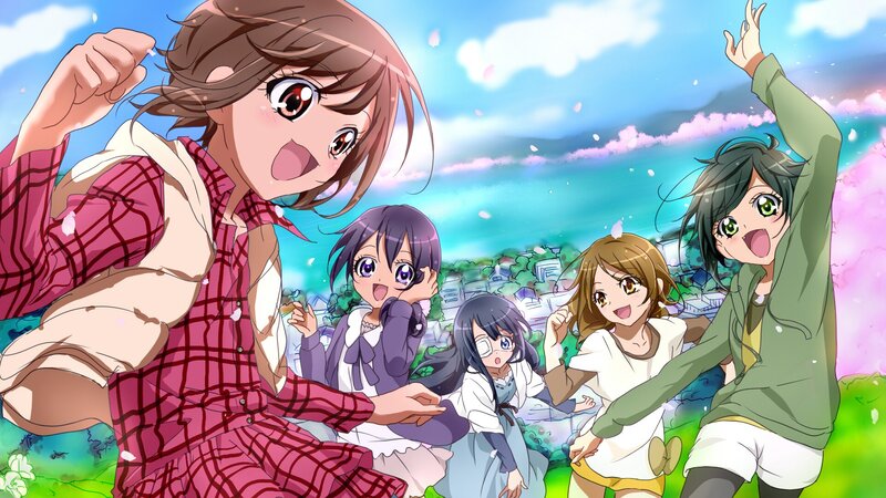 anime girls celebrating outdoors