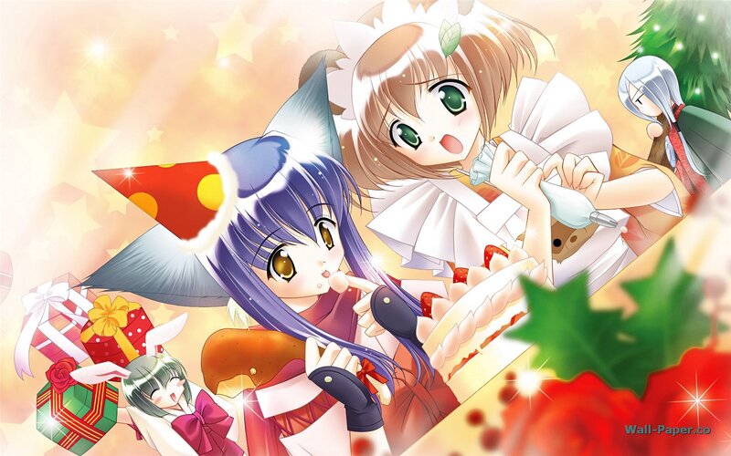 Anime Girls Celebrating — Red, Festive, Winter