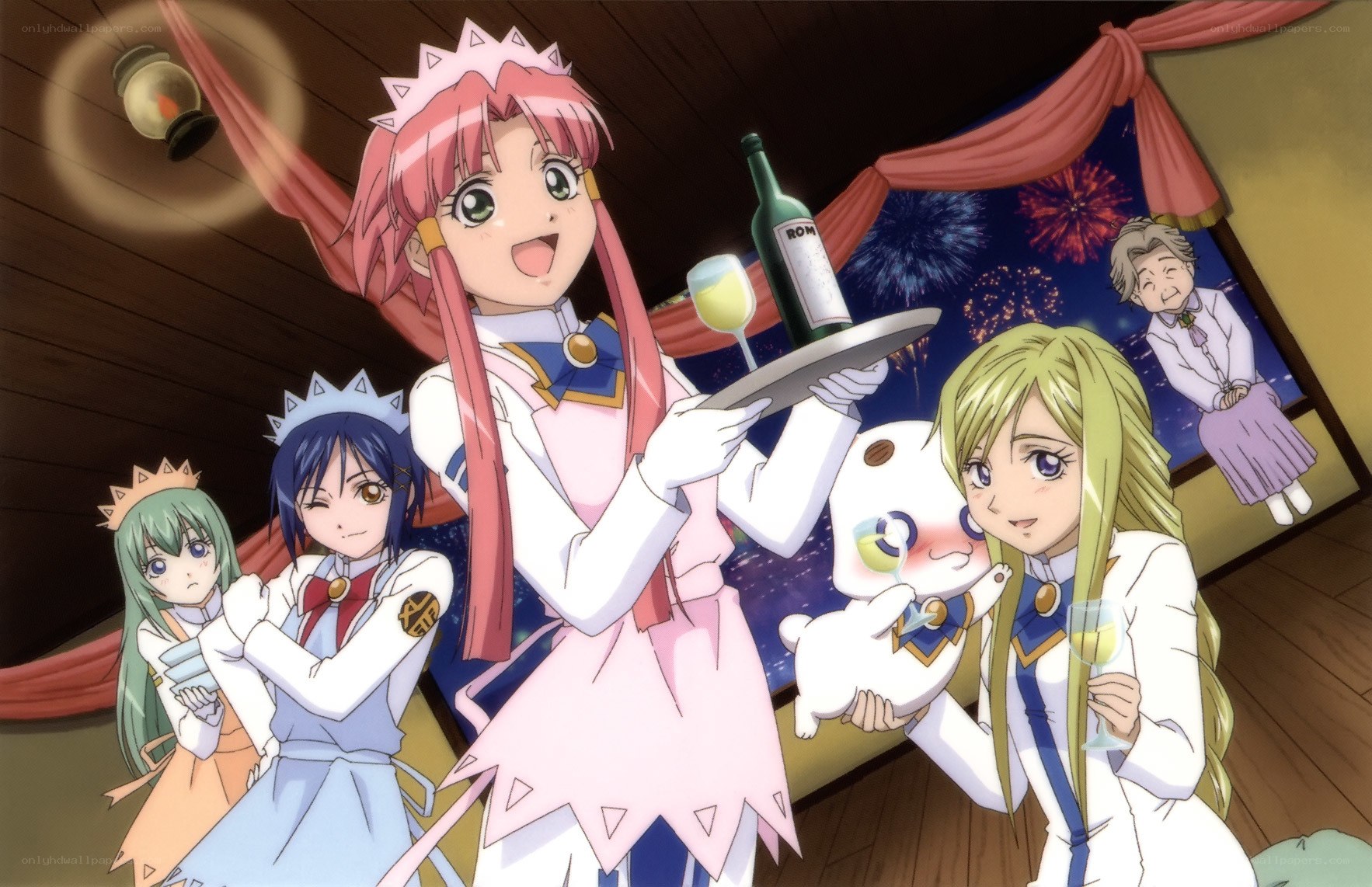 anime girls celebrating with drinks