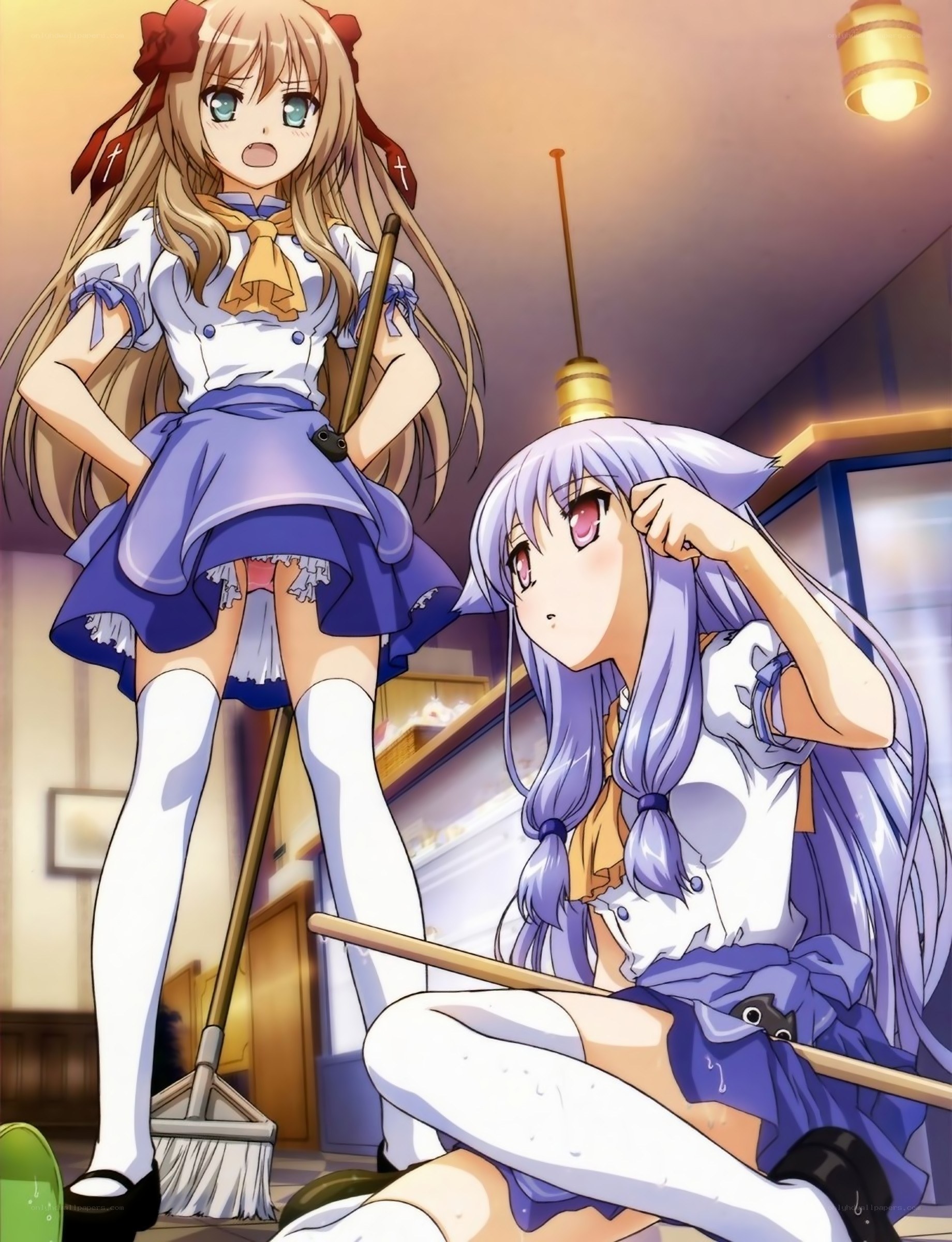 Anime girls cleaning a room