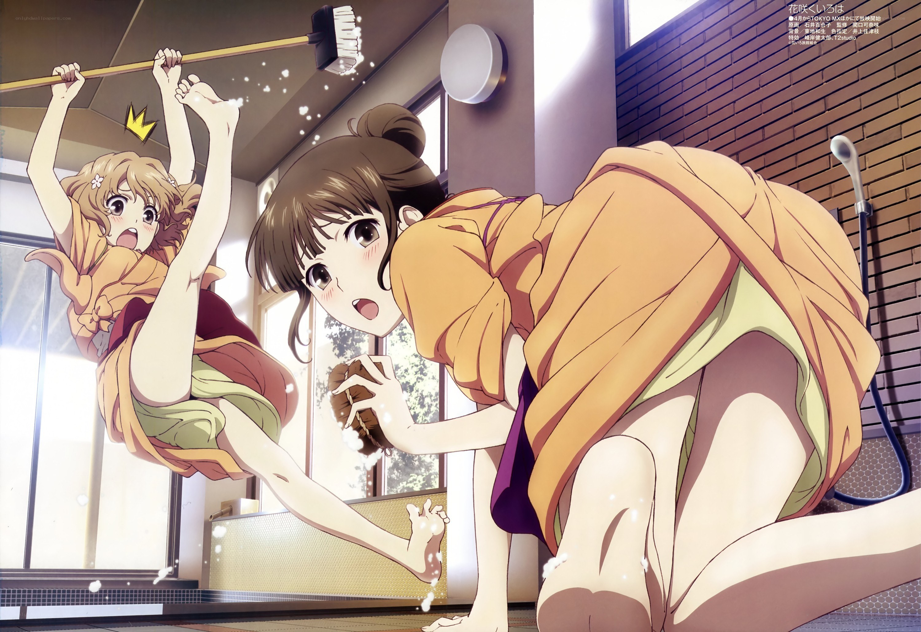 Anime girls cleaning bathroom