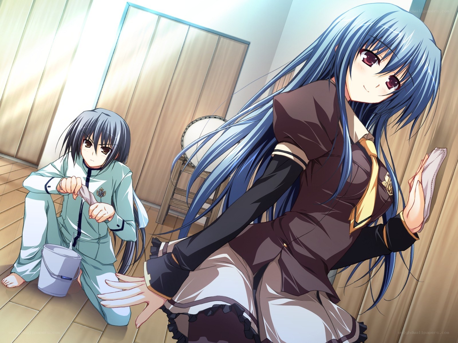 Anime girls cleaning room