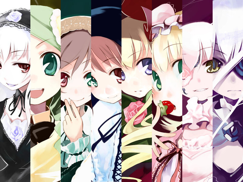 Anime Girls Collage — White, Playful, Flowers