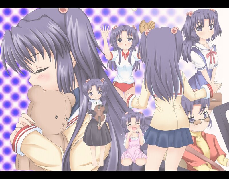 Anime girls collage with bear