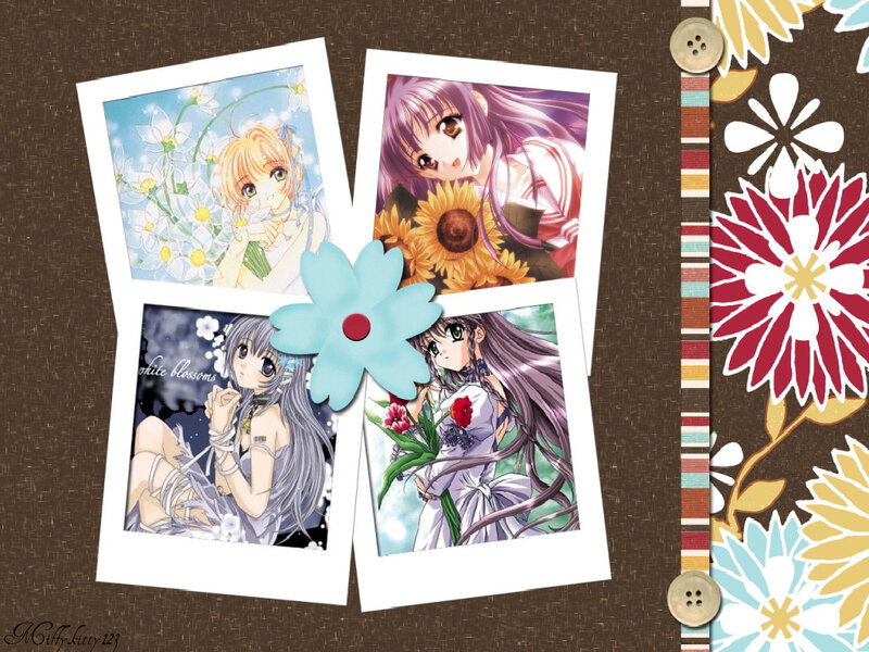 Anime girls collage with flowers