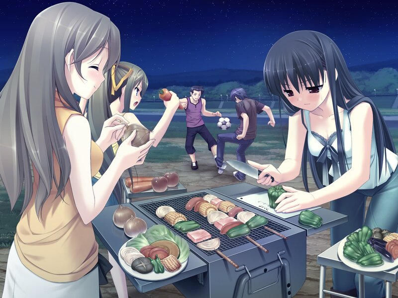 Anime Girls Cooking Outdoors — Blue