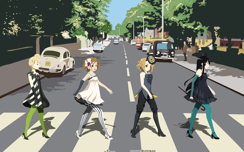 anime girls crossing street
