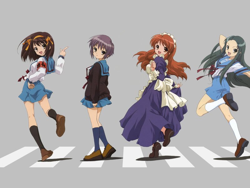 anime girls crossing street