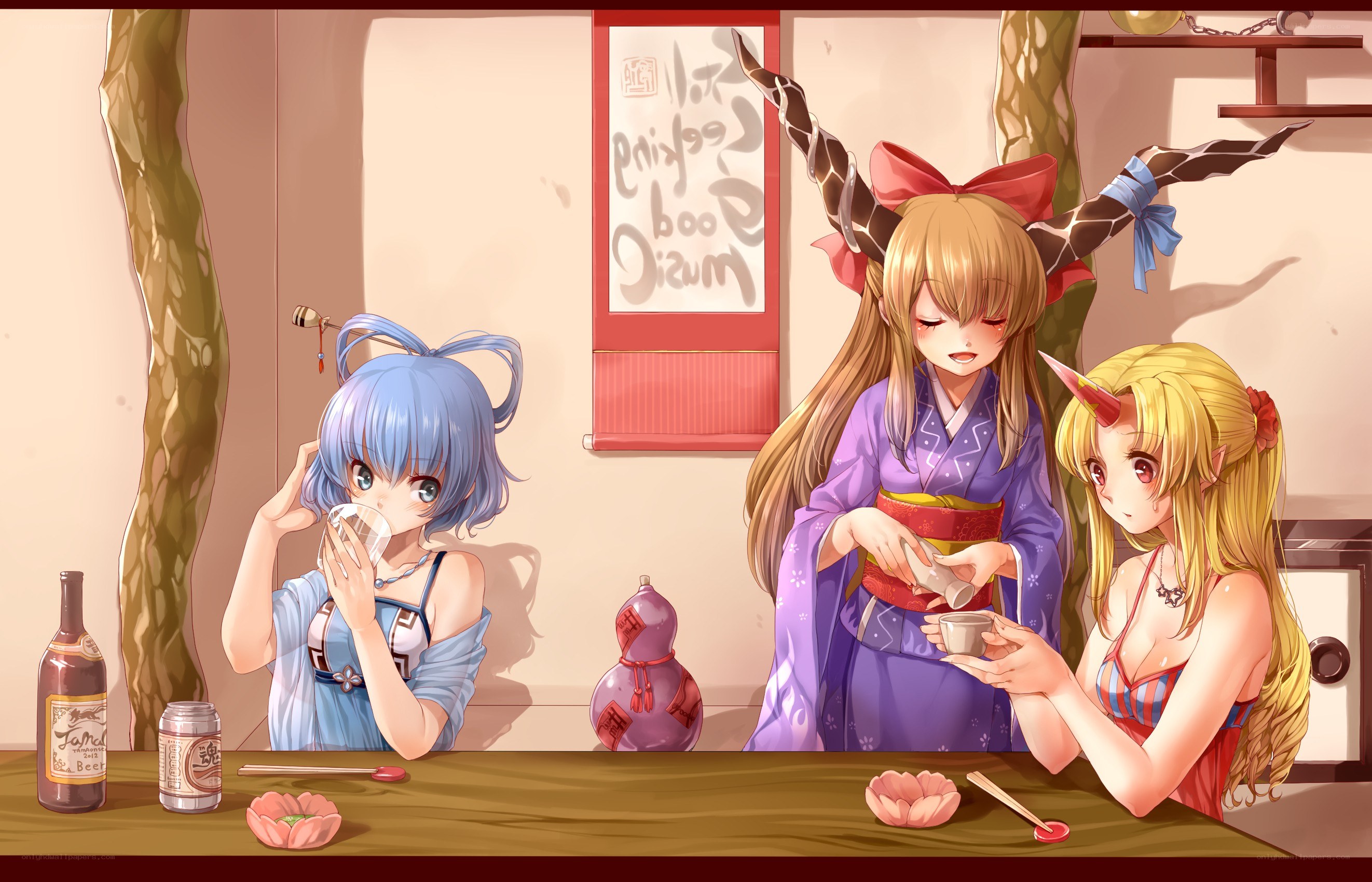 anime girls drinking tea