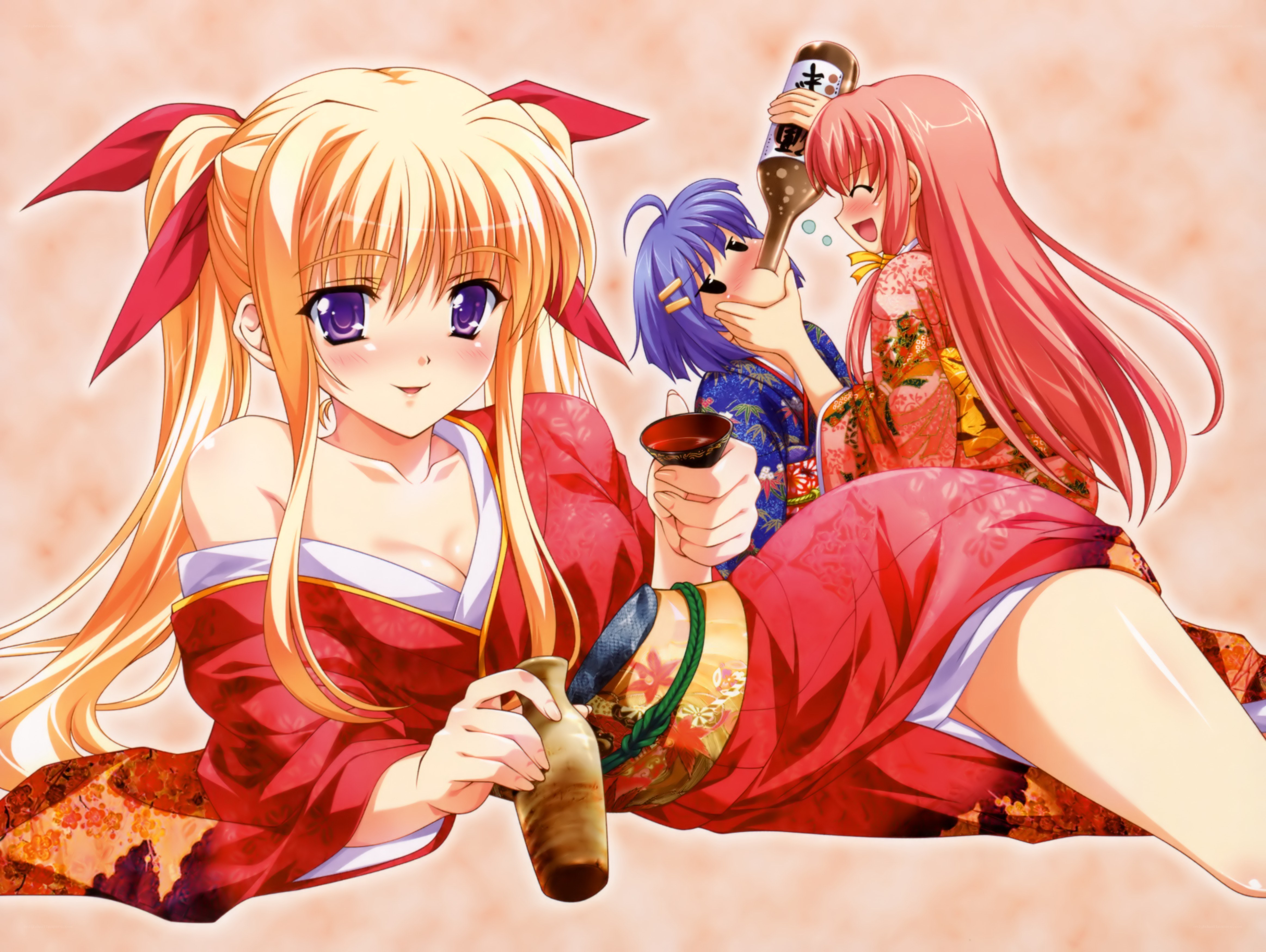 Anime girls drinking together